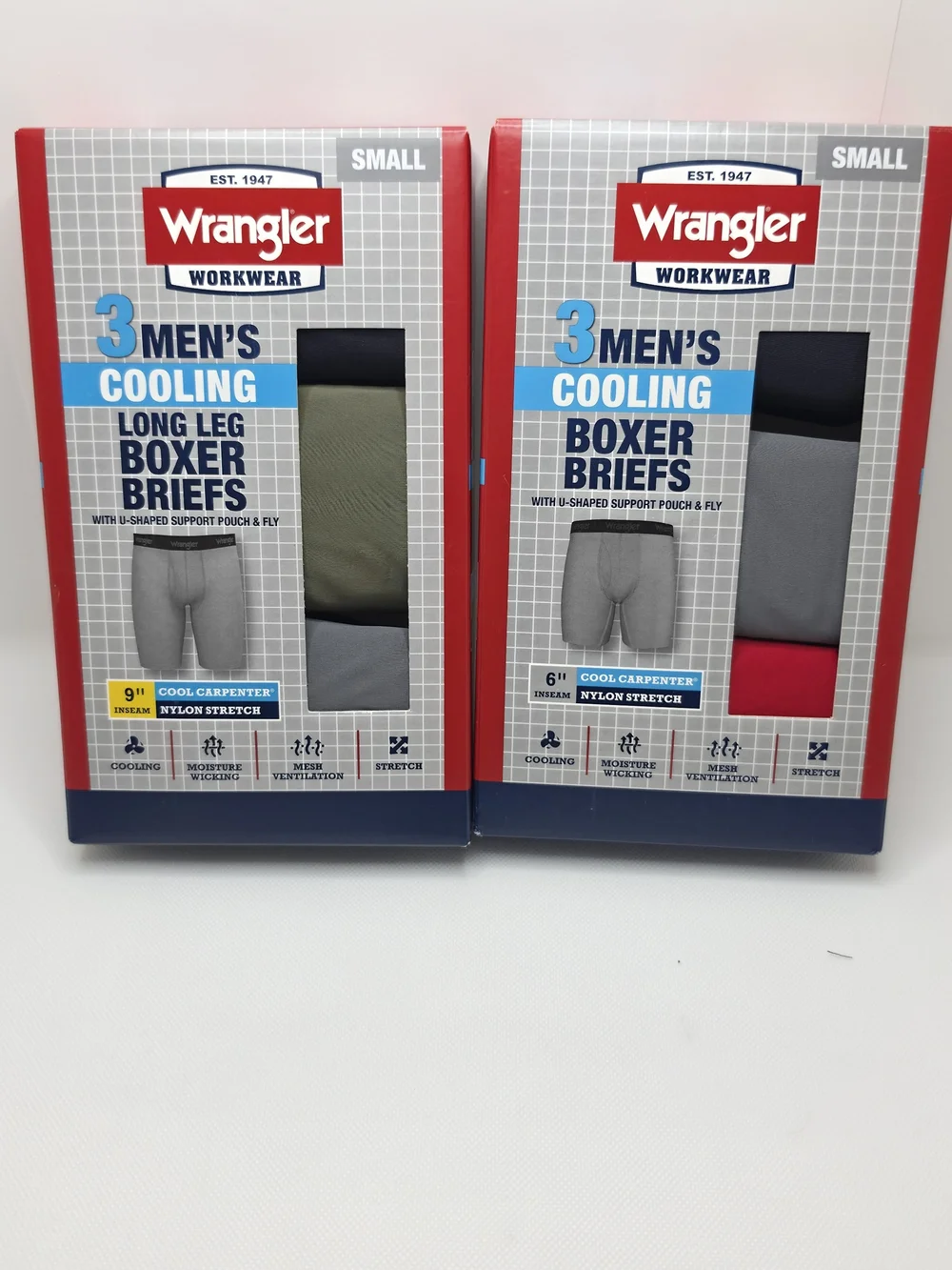 6 Pack Wrangler Men’s Cooling Boxer Briefs — Gray, Olive, Black, Red